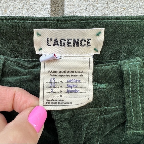 L’AGENCE Margot High Rise Velvet Skinny Jeans Moss Green Size 25 Holiday Winter - Picture 5 of 10